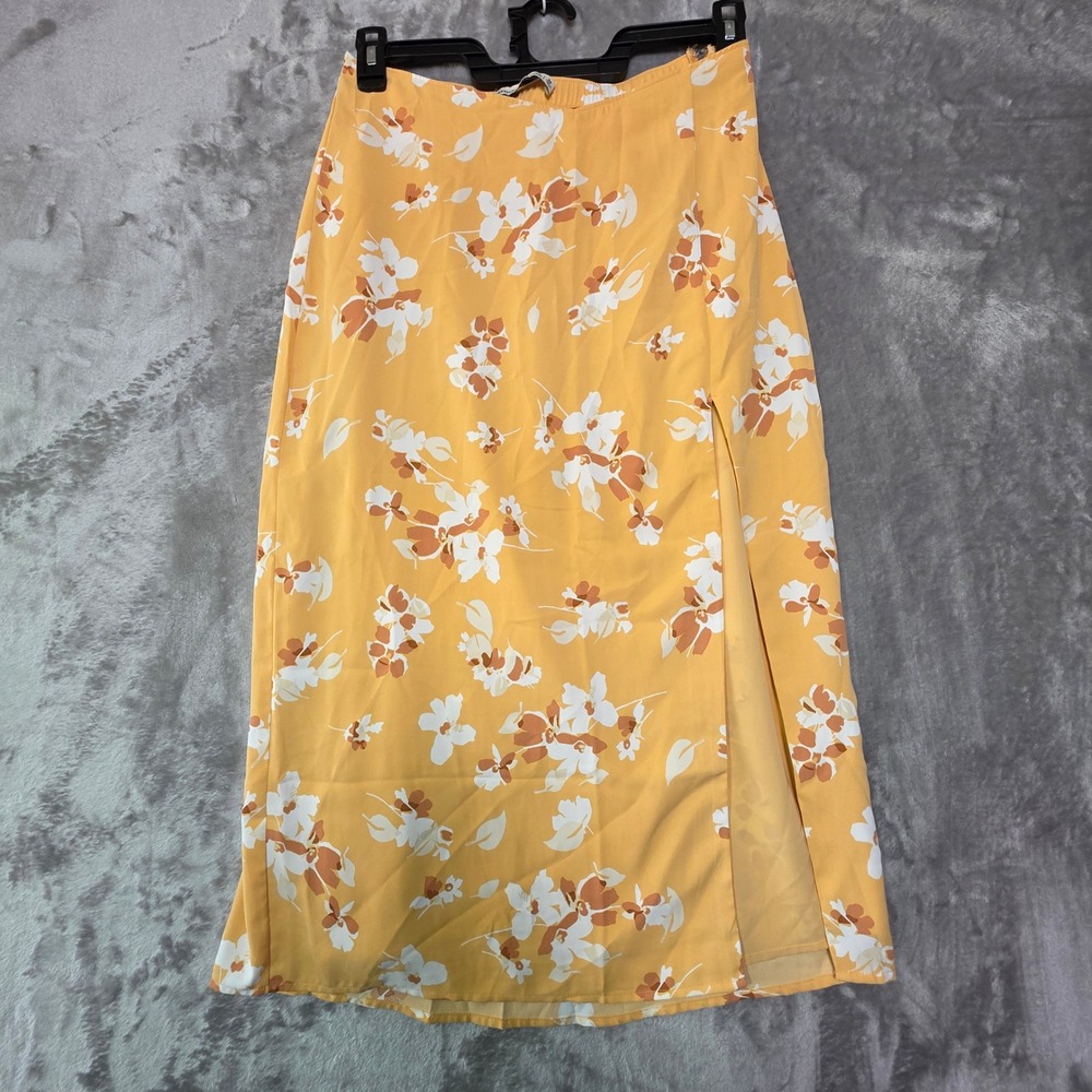 Abercrombie & Fitch Yellow Floral Midi Skirt Side Slit Size M
